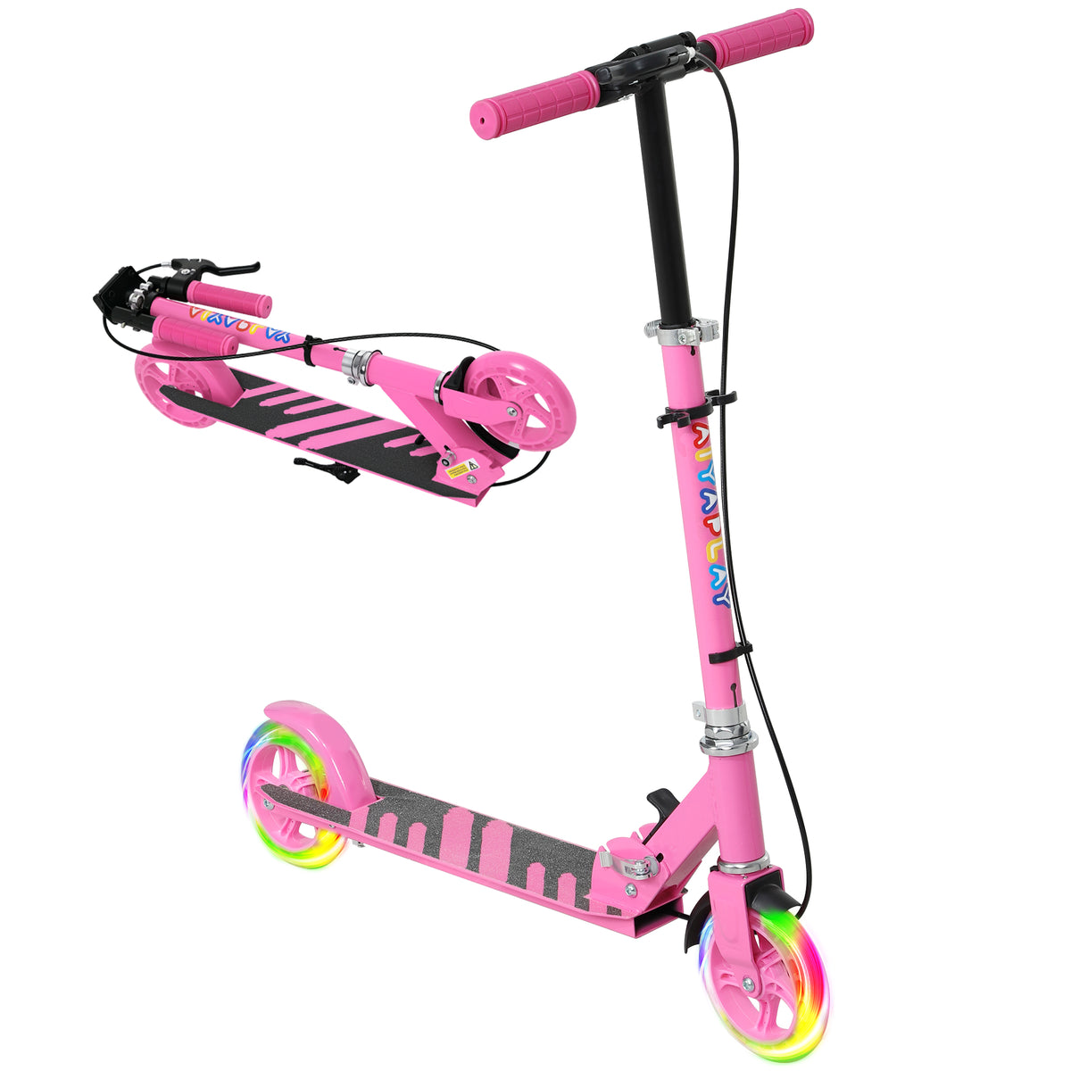 AIYAPLAY Kinderroller, Doppelte Bremsen, Metallrahmen, Fußstütze, faltbar, 3-8 Jahre, Rosa