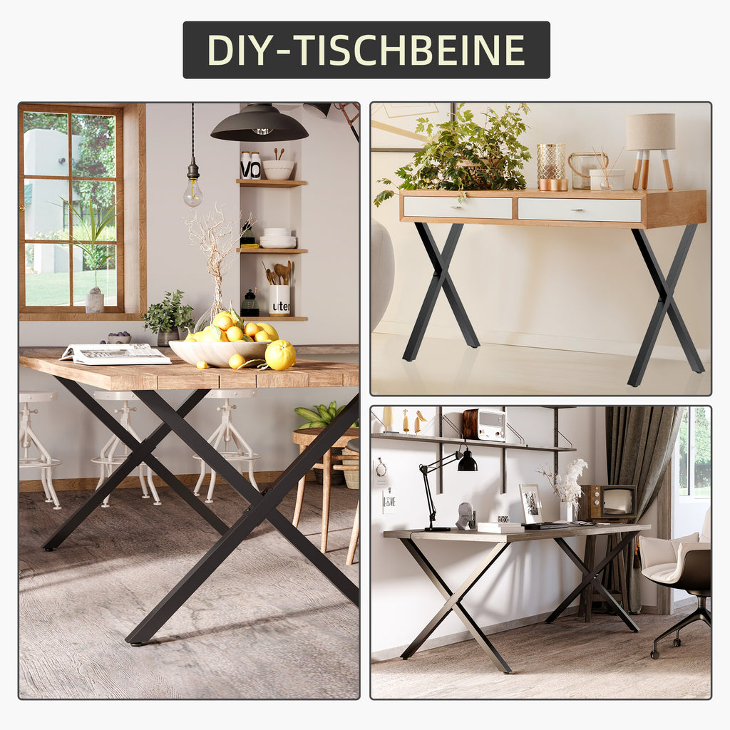 HOMCOM 2 Stück Stahl Tischbeine Tischfüße für Esstisch Schreibtisch Couchtisch Tischgestell in X-Form Schwarz 72cm
