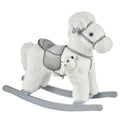HOMCOM Kinder Schaukelpferd Baby Schaukeltier mit Tiergeräusche Spielzeug Haltegriffe für 18-36 Monate Plüsch Weiß 65 x 26 x 55 cm