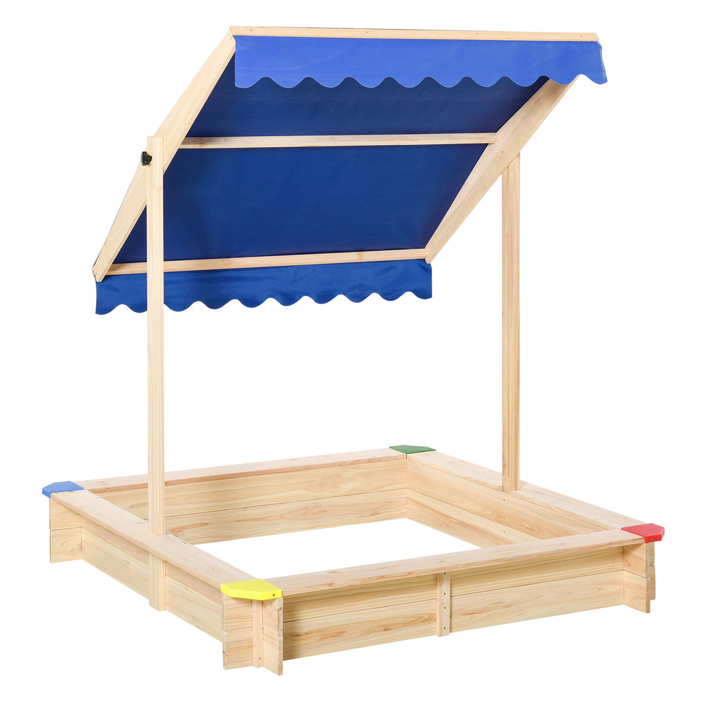 Outsunny Sandkasten mit Dach Sandkiste Kindersandkasten Tannenholz Bodenloses Design felix mit absenkbarem und schwenkbarem Dach Kurbeldach 120 x 120 x 120 cm Natur