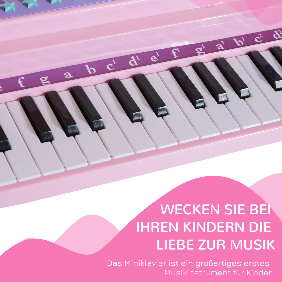 HOMCOM Kinder Klavier Mini-Klavier Piano Keyboard Musikinstrument MP3 USB inkl. Hocker 37 Tasten Rosa