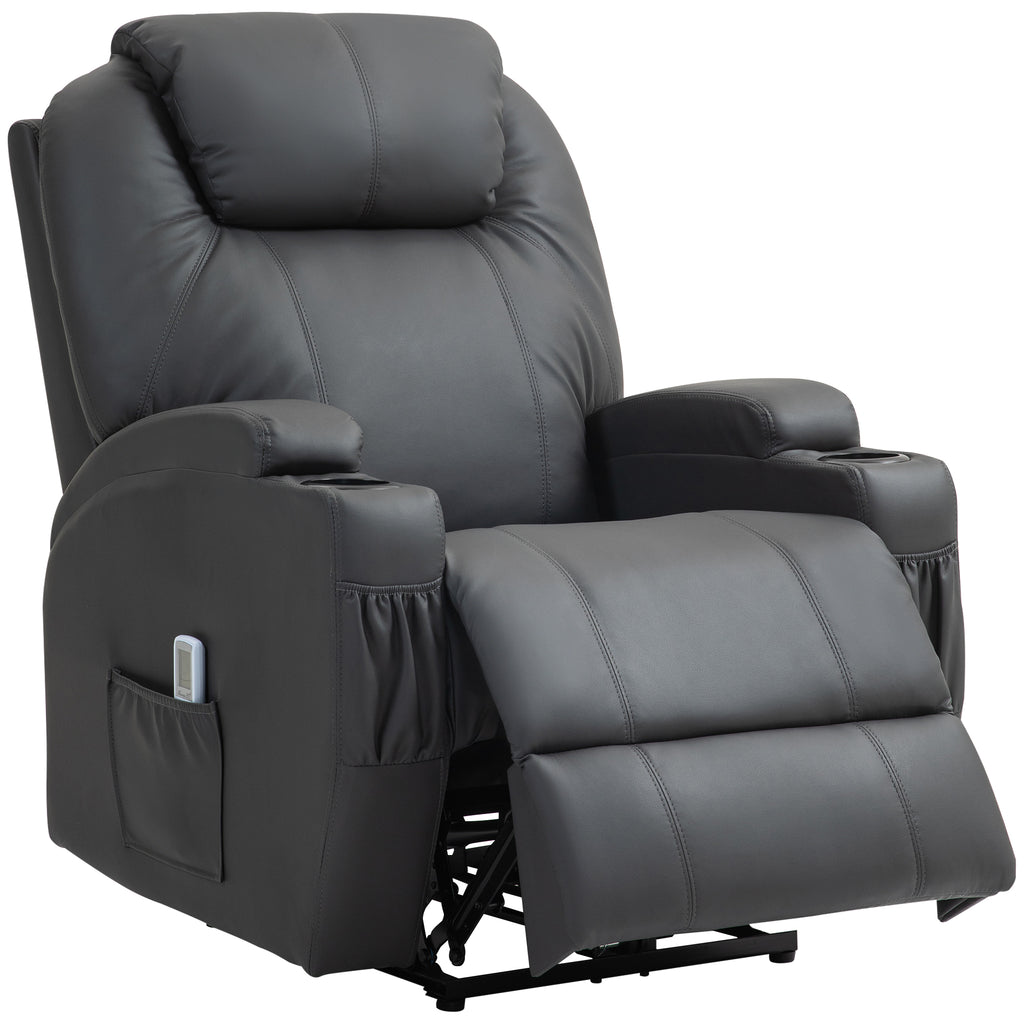 HOMCOM Massagesessel, elektrisch verstellbar, 8 Vibrationspunkte, Becherhalter, Kunstleder, Dunkelgrau