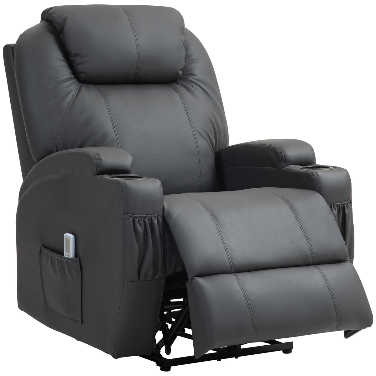 HOMCOM Massagesessel, elektrisch verstellbar, 8 Vibrationspunkte, Becherhalter, Kunstleder, Dunkelgrau