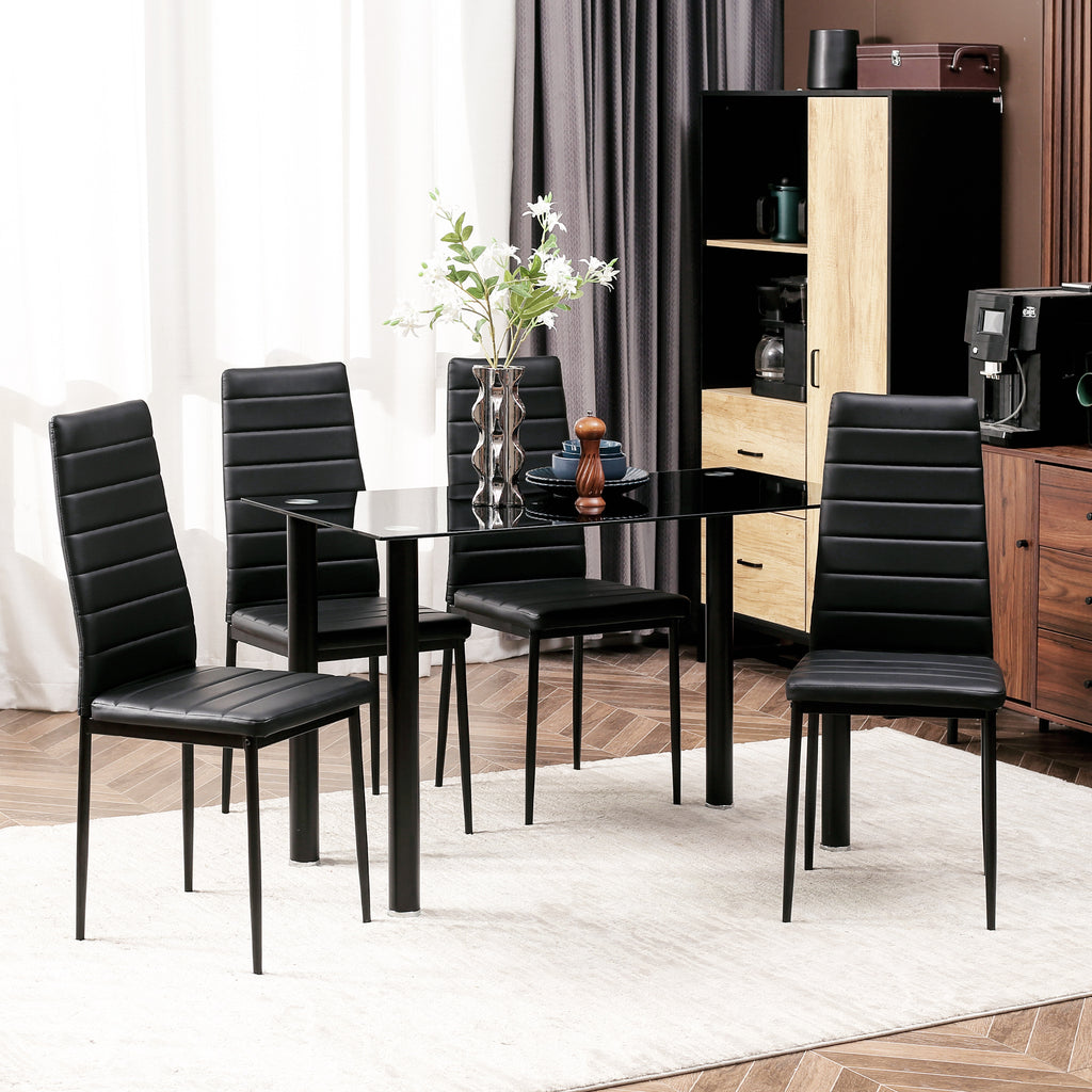 HOMCOM 5-tlg. Essgruppe Sitzgruppe Esstisch mit 4 Stühlen, modernes Design, Glastisch, Schwarz