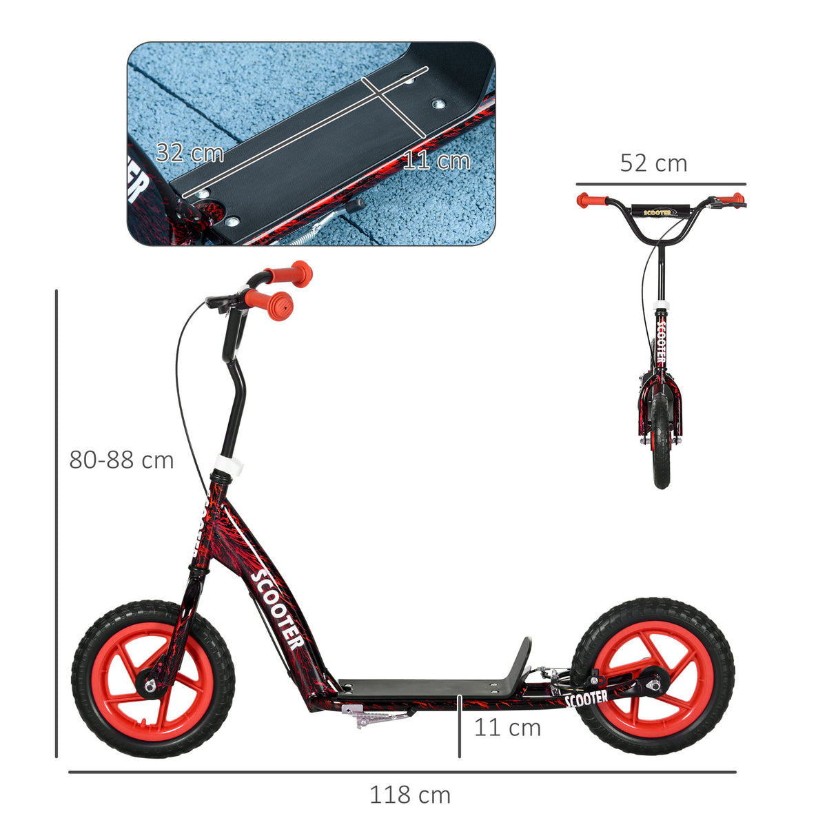 AIYAPLAY Kinderroller Roller Scooter für Kinder mit großen Rädern von 6 bis 12 Jahren höhenverstellbarer hinterer Bremse Ständer Rot