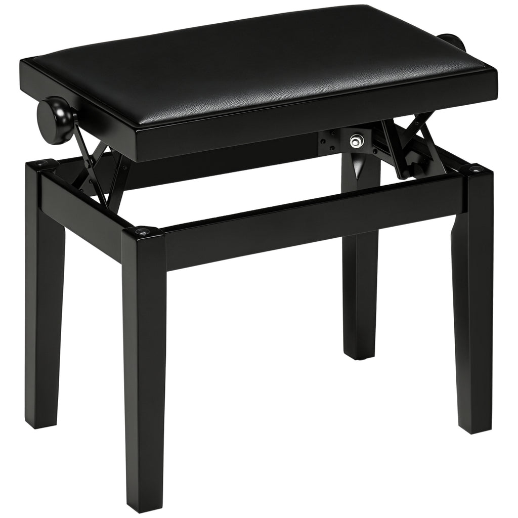 HOMCOM Klavierbank, Pianostuhl, höhenverstellbar, eleganter Hochglanz, Kunstleder+Kautschukholz, schwarz, 63 x 33 x 56cm