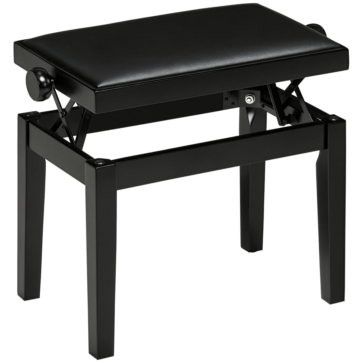 HOMCOM Klavierbank, Pianostuhl, höhenverstellbar, eleganter Hochglanz, Kunstleder+Kautschukholz, schwarz, 63 x 33 x 56cm