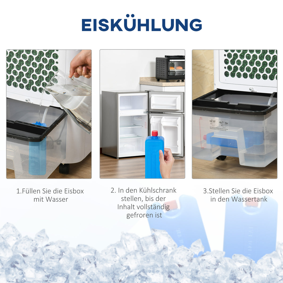 HOMCOM 10L 4 in 1 Mobile Klimaanlage mit Luftbefeuchtung Wasserkühlung Klimagerät Luftkühler 8h Timer Fernbedienung Nutzungsraum 20㎡ 60W ABS Weiß+Schwarz 38,2 x 31,6 x 76 cm