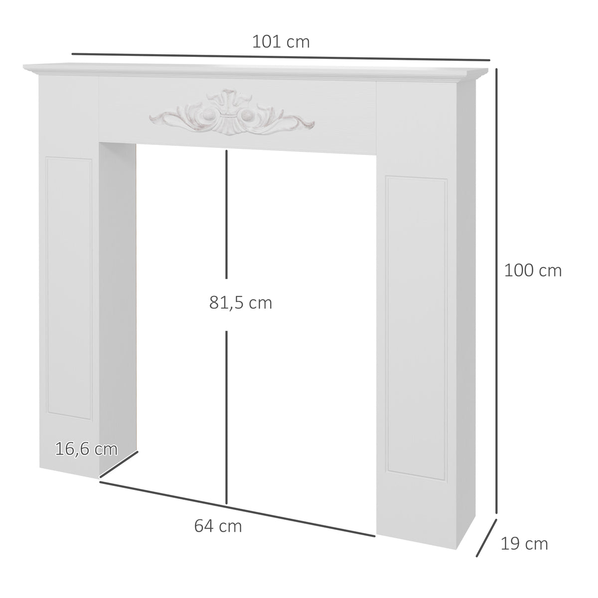 HOMCOM Kaminmantel Rahmen dekorativ für elektrischen Kamin 101 x 19 x 100 cm weißes Holz