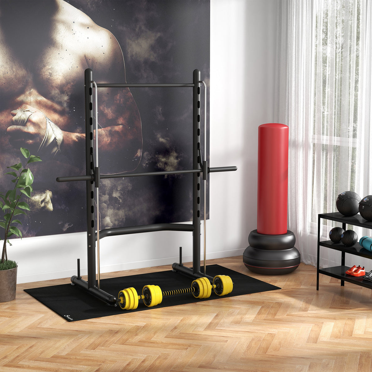HOMCOM 25 kg Hantel & Langhantel,Einstellbare ergonomische 3-in-1 Hantelset,12 × Platten,2 × Kurze Stöcke,1 × Langer Stock,Gelb+Schwarz