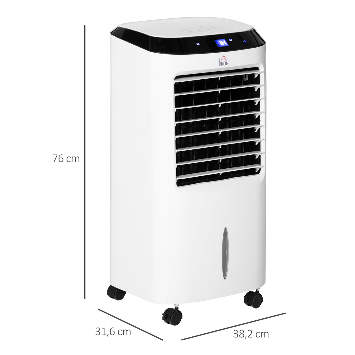 HOMCOM 10L 4 in 1 Mobile Klimaanlage mit Luftbefeuchtung Wasserkühlung Klimagerät Luftkühler 8h Timer Fernbedienung Nutzungsraum 20㎡ 60W ABS Weiß+Schwarz 38,2 x 31,6 x 76 cm