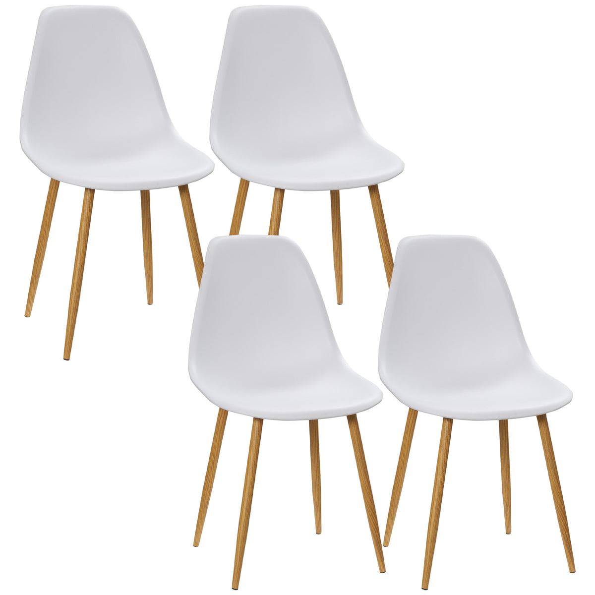 HOMCOM Esszimmerstuhl 4er-Set, Metallbeine in Holzoptik, rutschfeste Füße, bis 120 kg, Weiß/Holzdekor