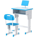HOMCOM Kinder-Schreibtisch und Stuhl mit Leseständer Fach Haken und Stifthalter 60 x 45x 90-102 cm blau