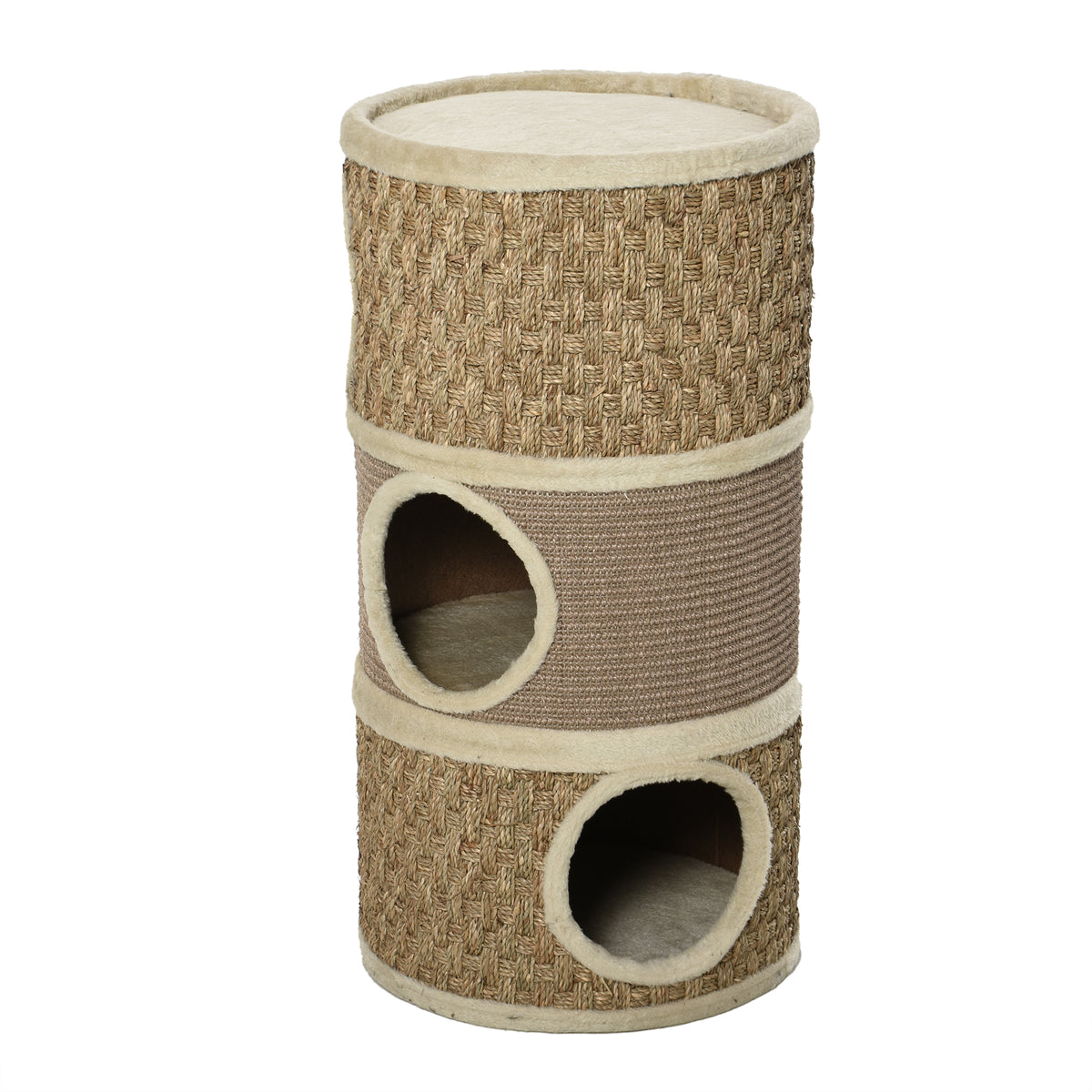PawHut Kratztonne, Höhe 70 cm, Katzenkratzbaum für katzen 3 Ebenen Katzenbaum Kletterbaum Katzenmöbel mit Sisal Plüsch