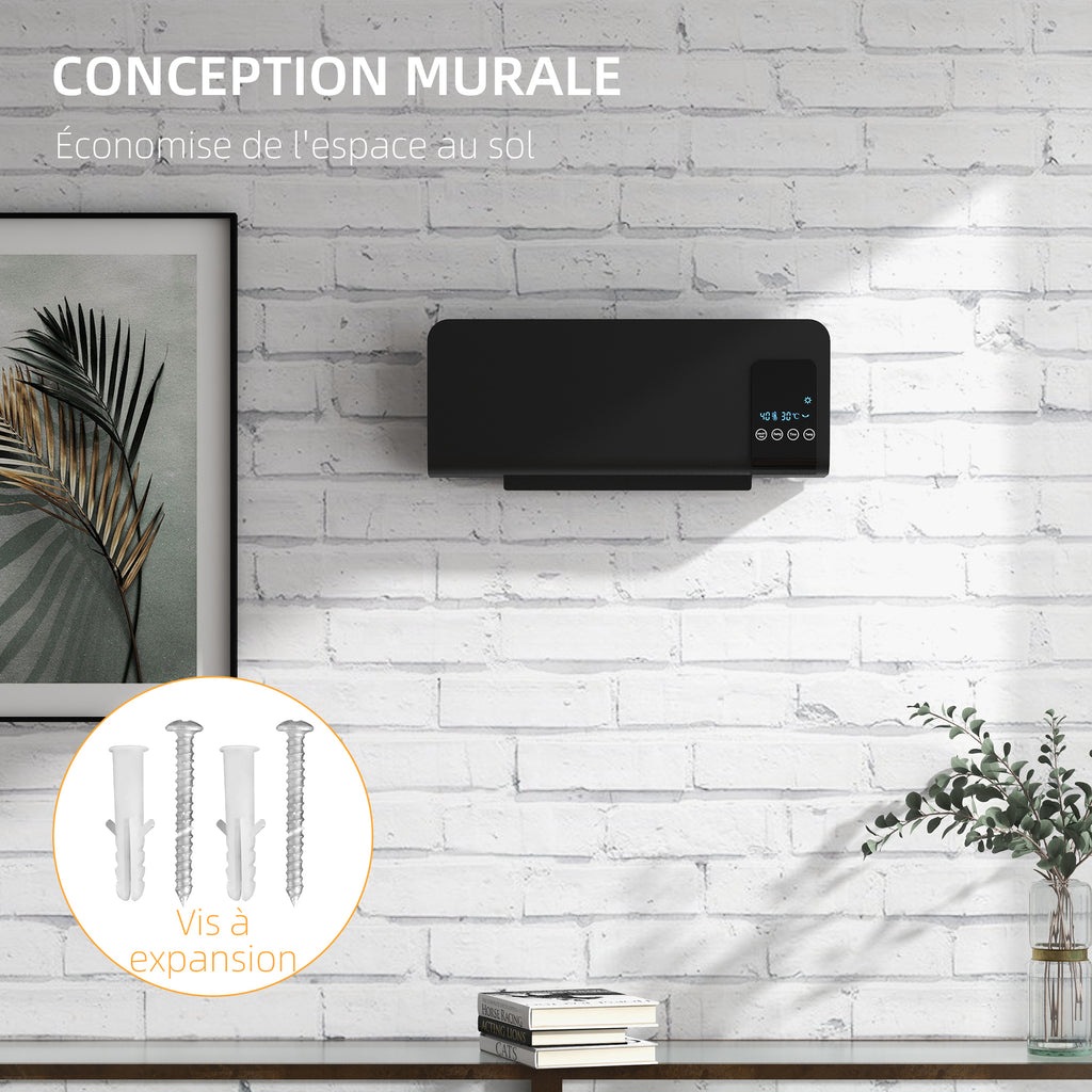 HOMCOM Wandheizlüfter Heizlüfter Keramik PTC - 1000 W / 2000 W Schwenkfunktion Timer mit Fernbedienung Schwarz