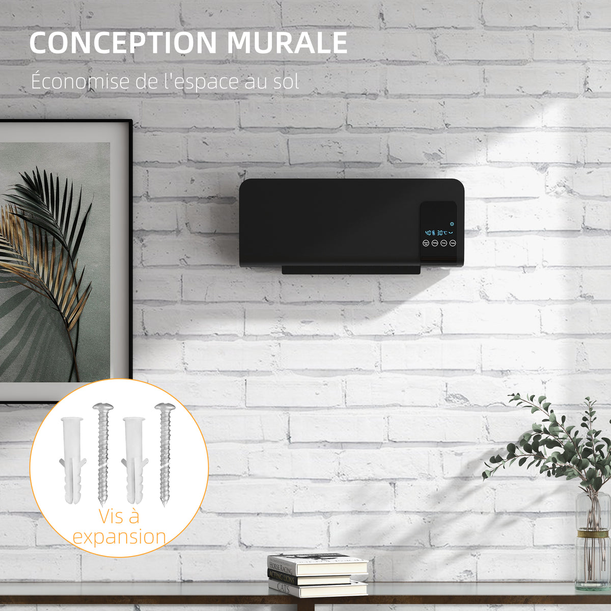 HOMCOM Wandheizlüfter Heizlüfter Keramik PTC - 1000 W / 2000 W Schwenkfunktion Timer mit Fernbedienung Schwarz