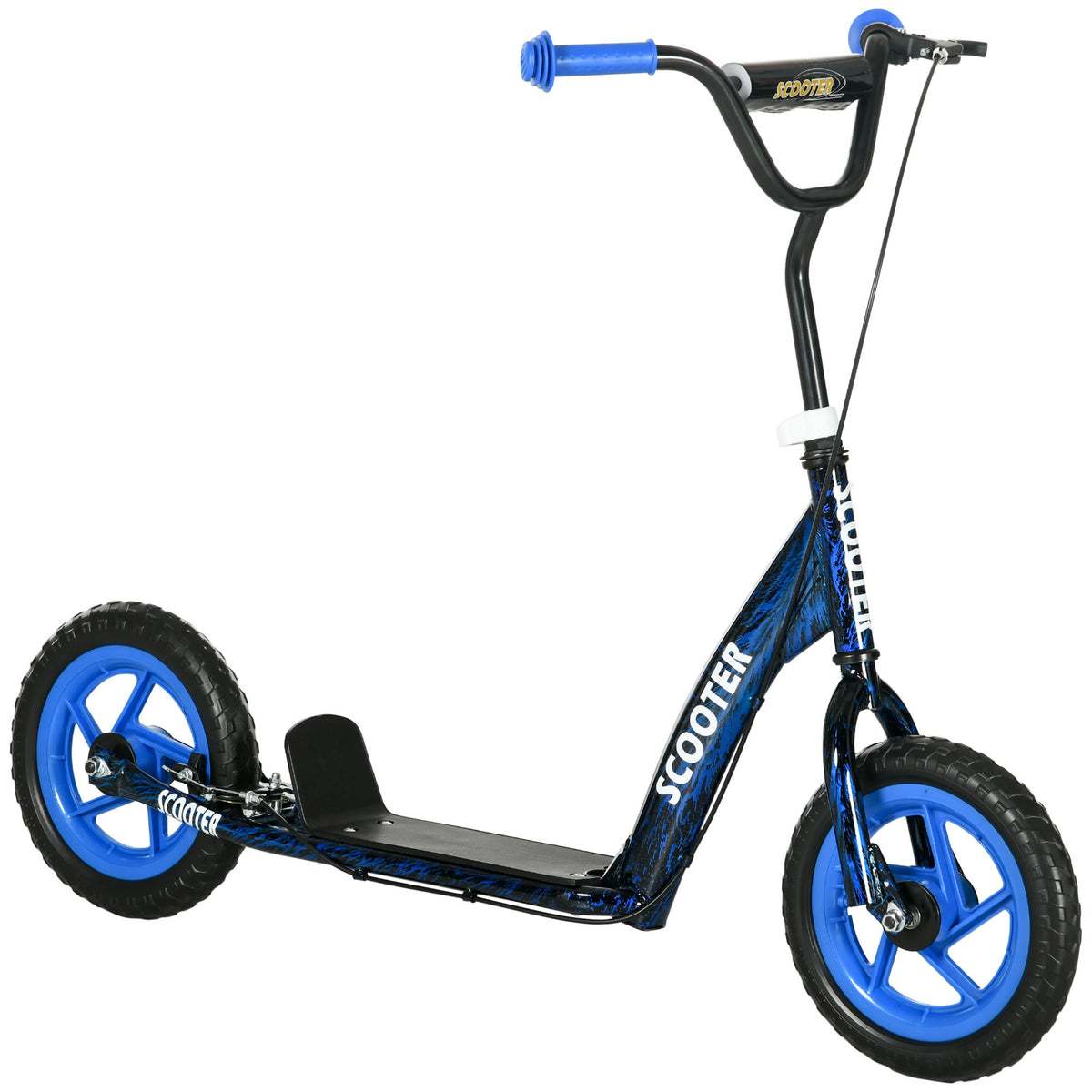 AIYAPLAY Kinderroller Scooter mit großen Rädern, höhenverstellbar, hintere Bremse, Ständer, blau