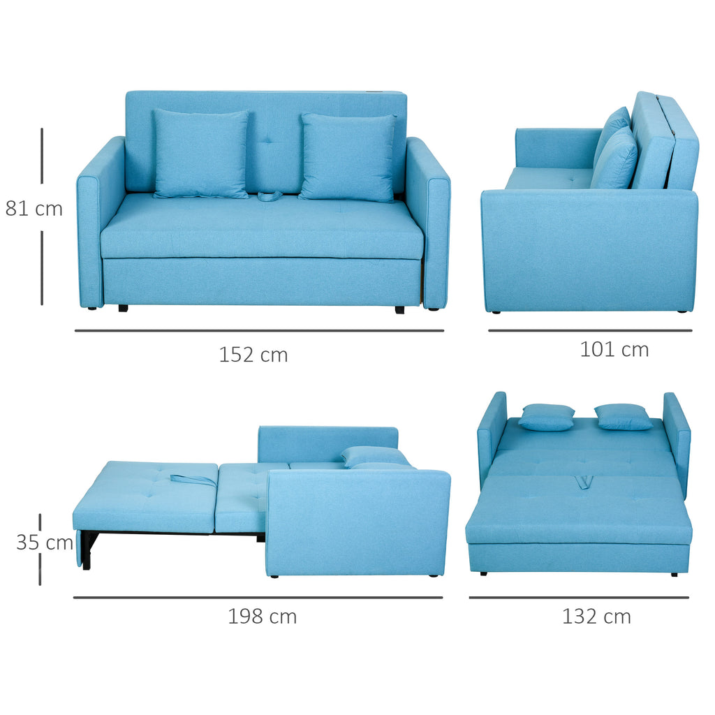 HOMCOM Schlafsofa, 2er-Sofa, mit verstecktem Stauraum, Polyester, Hellblau, 152 x 101 x 81cm