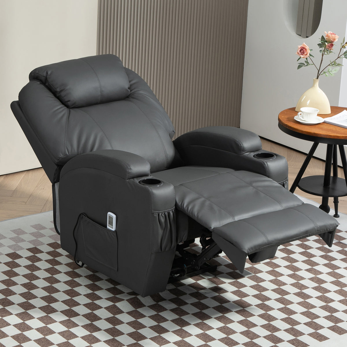 HOMCOM Massagesessel, elektrisch verstellbar, 8 Vibrationspunkte, Becherhalter, Kunstleder, Dunkelgrau
