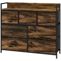 HOMCOM Kommode, Sideboard mit 7 Stoffschubladen, Industrial Design, Stahlrahmen, 98x29x85cm, Braun/Schwarz