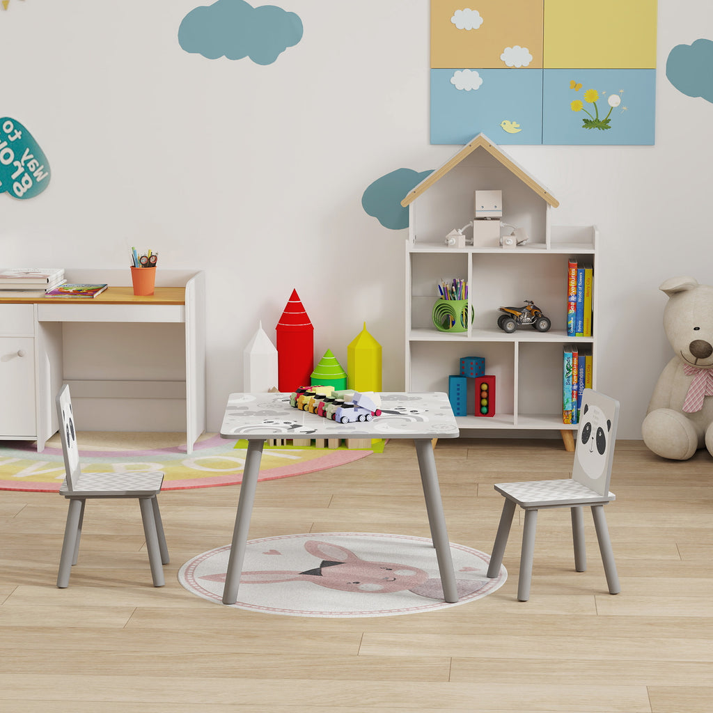 ZONEKIZ Kindertisch und 2 Stühle für Kinder 3-8 Jahre aus MDF und Kiefernholz, Grau