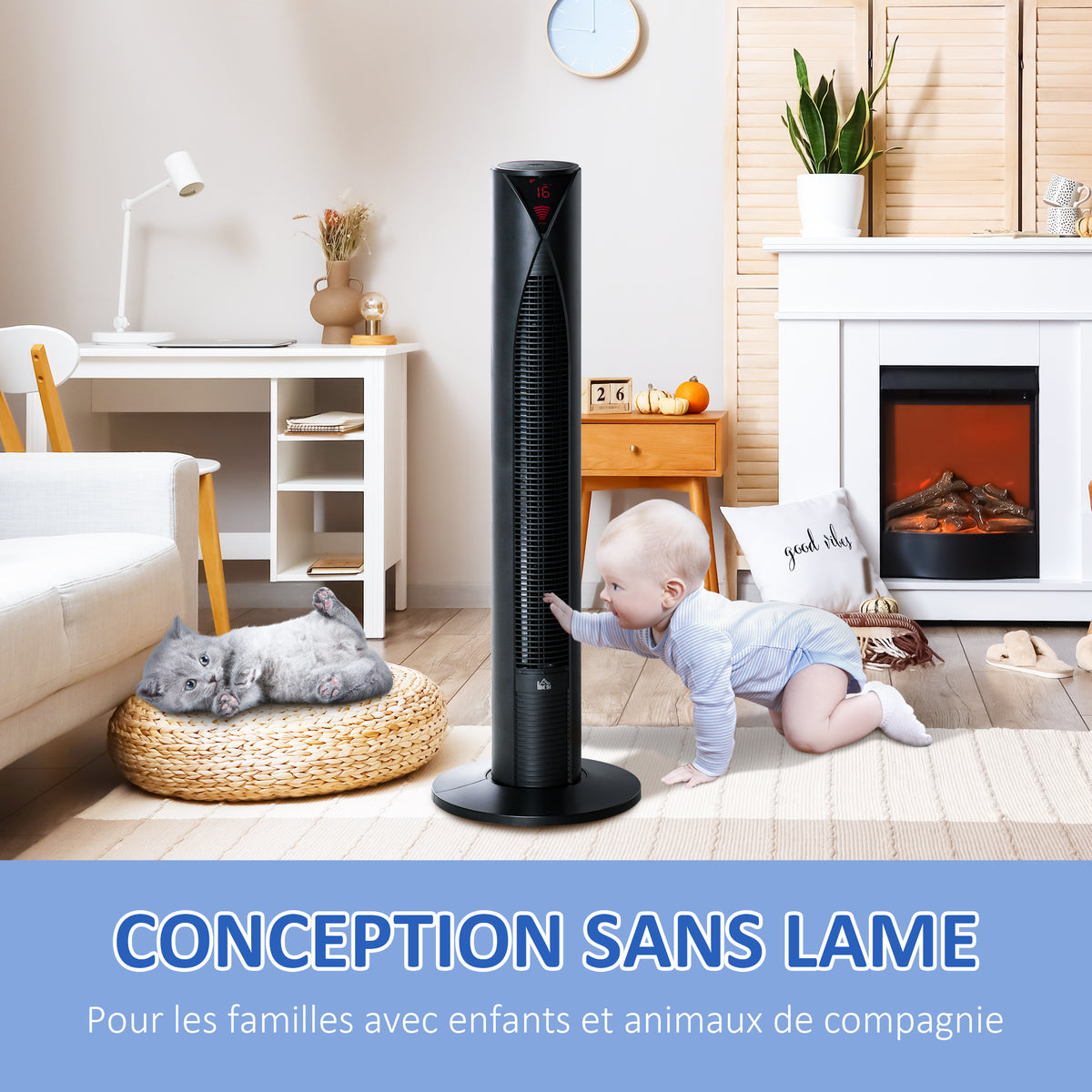 HOMCOM Leiser Säulenventilator mit 70° Oszillation, 12-Stunden-Timer, 4 Modi, 3 Geschwindigkeiten, 45W, 31,5 x 31,5 x 96 cm Schwarz