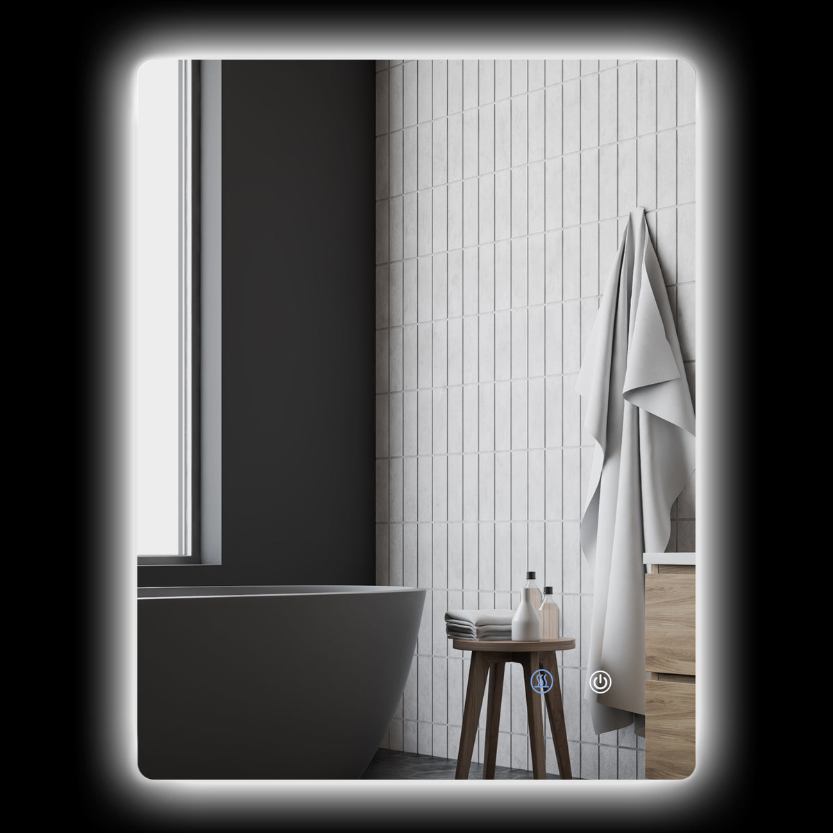 kleankin LED-Badezimmerspiegel, Antibeschlag, Touch-Schalter, Hintergrundbeleuchtung, 70 x 50 cm, Weiß