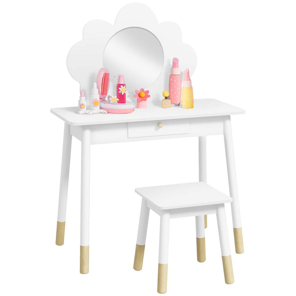 AIYAPLAY Kinder Schminktisch-Set mit Hocker, 2-teiliges Schminktisch-Set für Kinder von 3 bis 6 Jahren, Spiegel in Wolkenform, Weiß