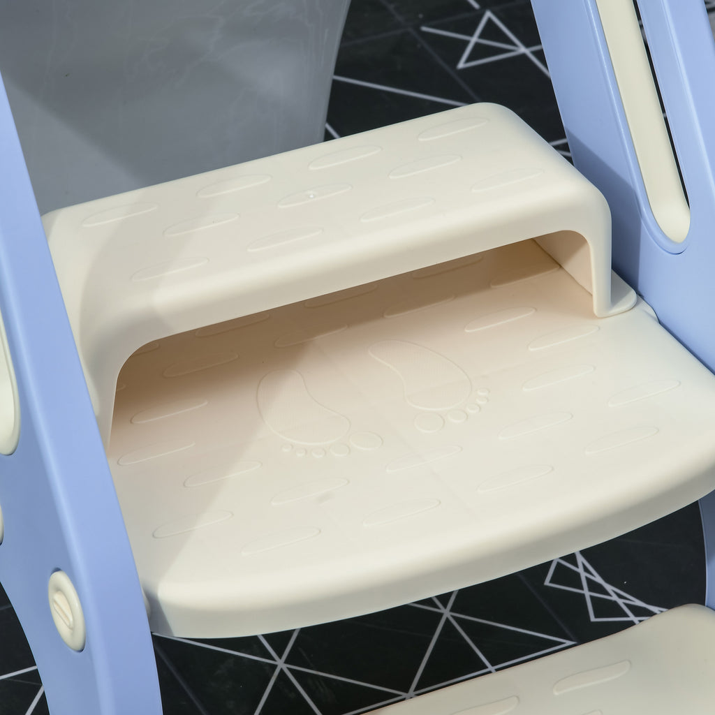 ZONEKIZ Toilettenaufsatz für Kinder, klappbar, mit Leiter, 2 Griffe, rutschfest, Spritzwasserschutz, blau