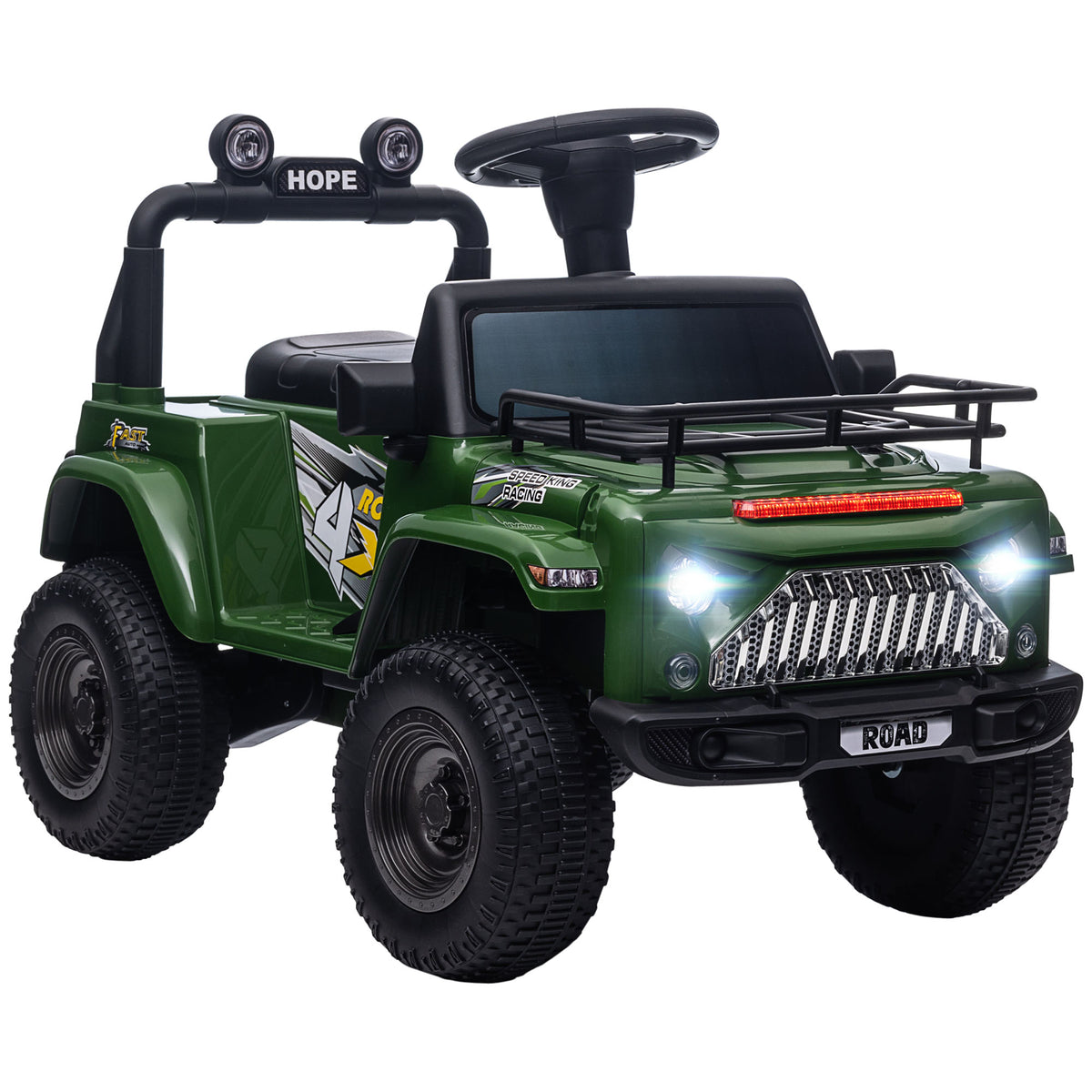 HOMCOM Elektrisches 4x4 Kinderfahrzeug mit Stauraum Geschwindigkeit 3 km/h LED-Scheinwerfer Hupe Musik 3-5 Jahre