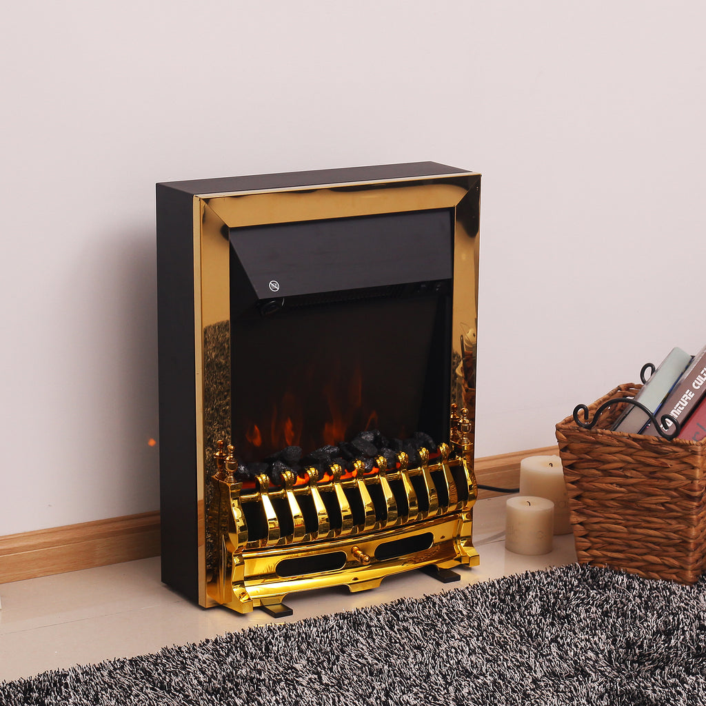 HOMCOM Elektrokamin Kamin Kaminofen Elektrischer Standkamin Flammeneffekt 1000/2000W 48,2 x 18,5 x 59,2 cm Gold