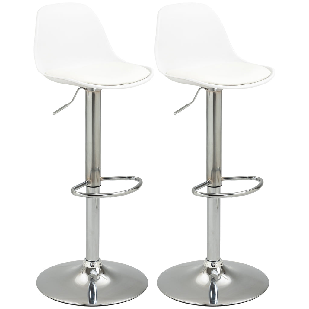 HOMCOM 2er-Set Barhocker, Barstühle, Drehstühle mit Lehne, höhenverstellbar, bis 120 kg belastbar, 38 x 42 x 82-104 cm, Weiß