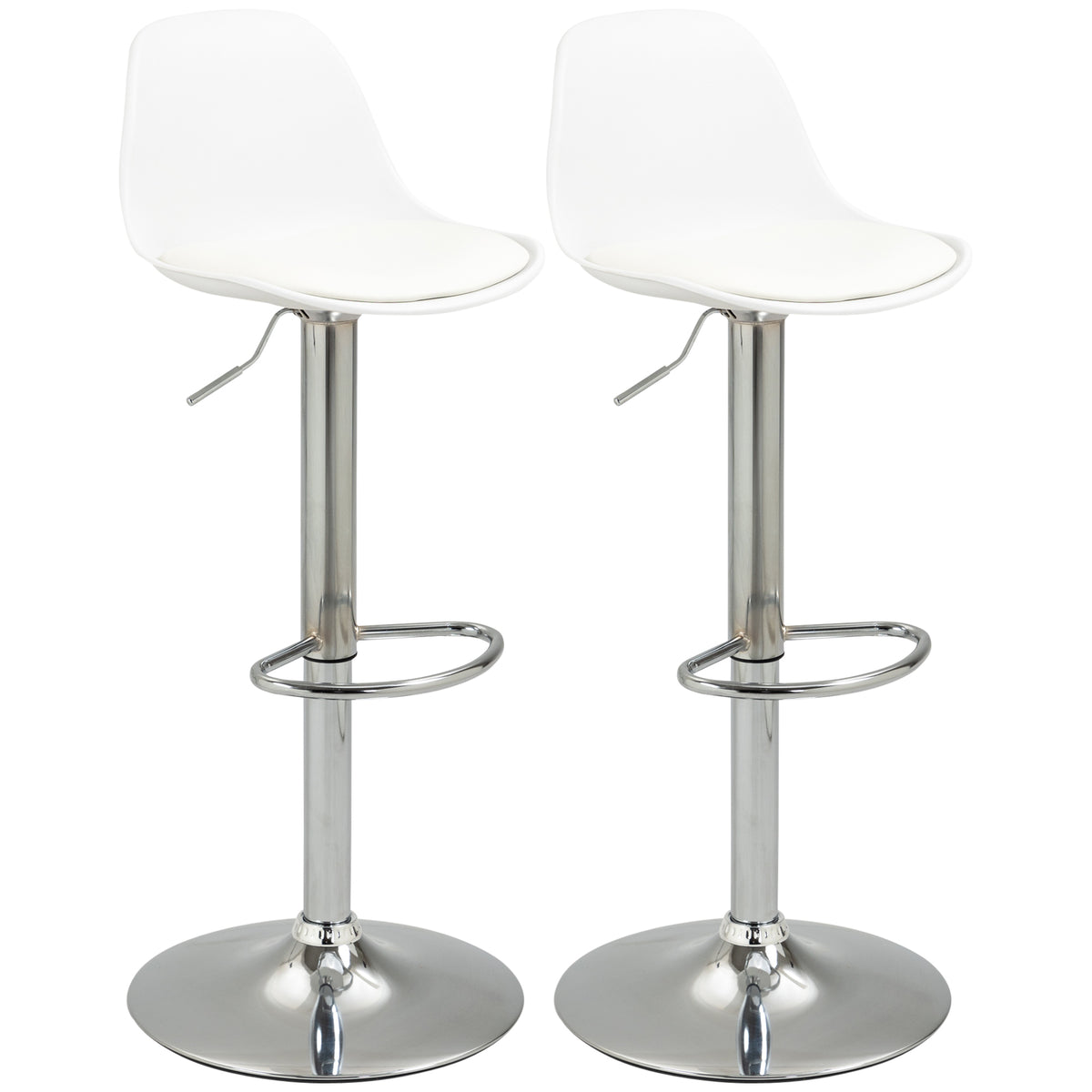 HOMCOM 2er-Set Barhocker, Barstühle, Drehstühle mit Lehne, höhenverstellbar, bis 120 kg belastbar, 38 x 42 x 82-104 cm, Weiß