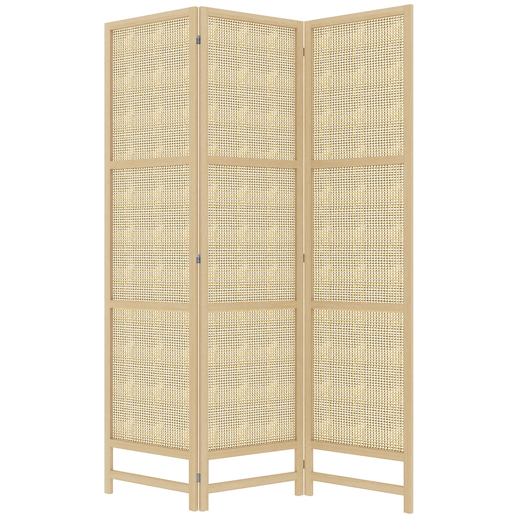HOMCOM 3-teiliger Raumteiler, 180 cm faltbarer Wandschirm, Freistehender Raumtrenner mit handgewebtem Design für Zuhause, Natur