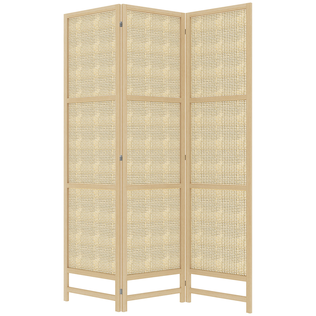 HOMCOM 3-teiliger Raumteiler, 180 cm faltbarer Wandschirm, Freistehender Raumtrenner mit handgewebtem Design für Zuhause, Natur