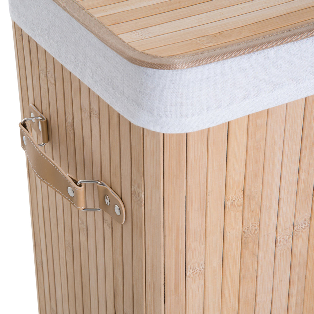 HOMCOM Wäschekorb schmal mit Deckel 72L Wäschesammler mit Griff, herausnehmbarer Wäschesack, Wäschebox für Waschküche Schlafzimmer Badezimmer Natur