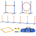 PawHut Hunde-Agiliy-Set Hundeparcours, 1 Reifen, 1 Hürde, 1 Slalom-Set, 352 cm x 66 cm x 69 cm, Blau + Rot