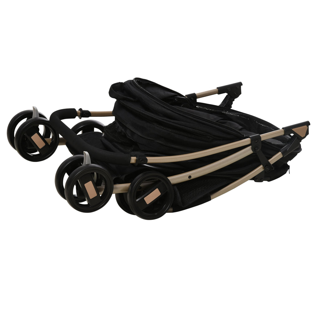 PawHut 2-in-1 Hundewagen und Transportkorb bis 10 kg Klappbar Netzfenster Bodenkorb 82 cm x 49,5 cm x 98 cm Schwarz