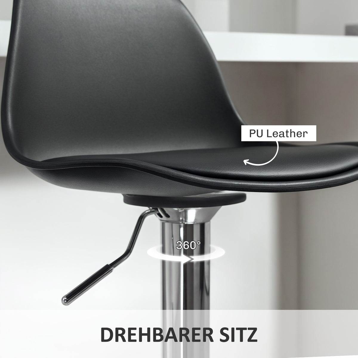 HOMCOM 2er-Set Barhocker, Barstühle, Drehstühle mit Lehne, höhenverstellbar, bis 120 kg belastbar, 42 x 38 x 82-104 cm, Schwarz