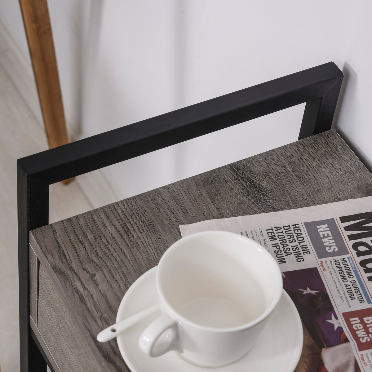 HOMCOM Beistelltisch Servierwagen mit Rädern Küchenwagen Kaffeetisch mit Schublade Ablage Sideboard beweglich Grau Spanplatte 60 x 30 x 65 cm