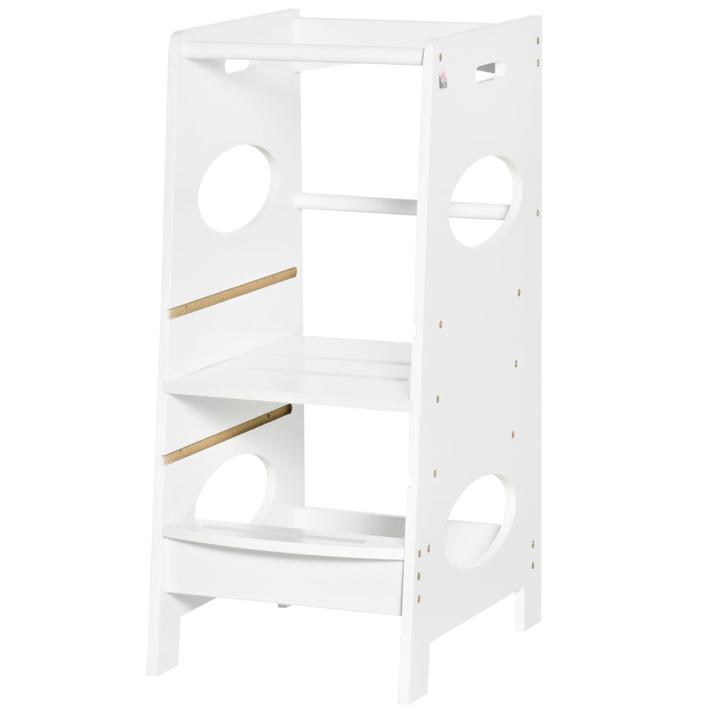 HOMCOM Lernturm für Baby Tritthocker Schemel Stehender mit 3 Stufen  Küchenhelfer für 3+ Jahre Kinder Jahre Sicherheit Bad Schlafzimmer Küche Weiß 40 x 50 x 90 cm