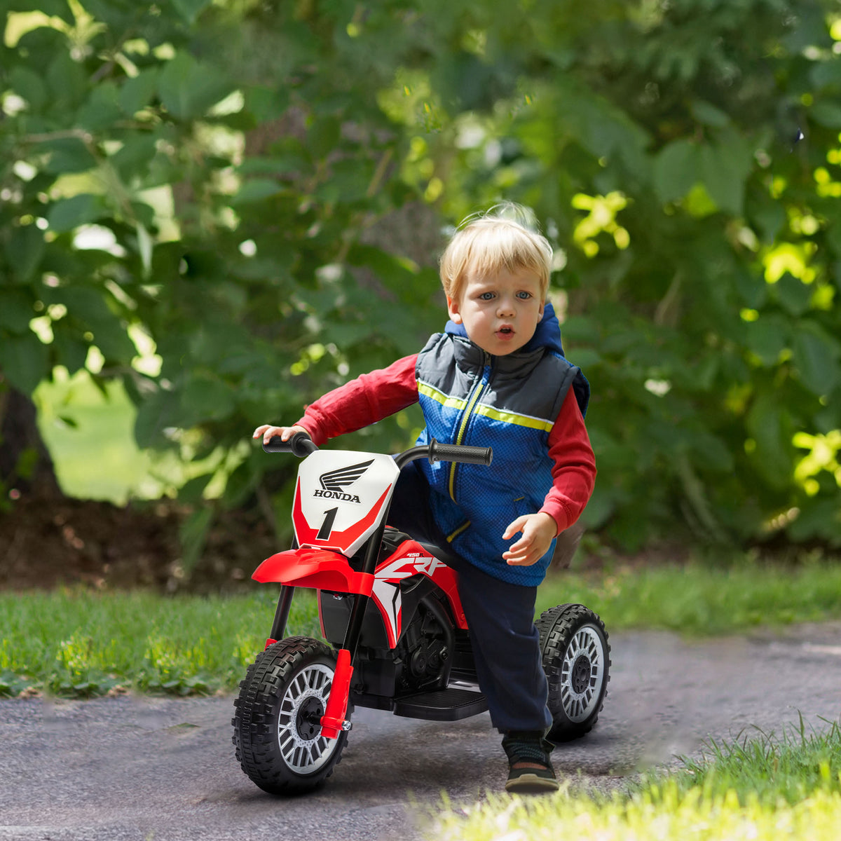 HOMCOM Elektro Kindermotorrad Honda, 3 km/h, Soundeffekte, für 18-36 Monate, Rot