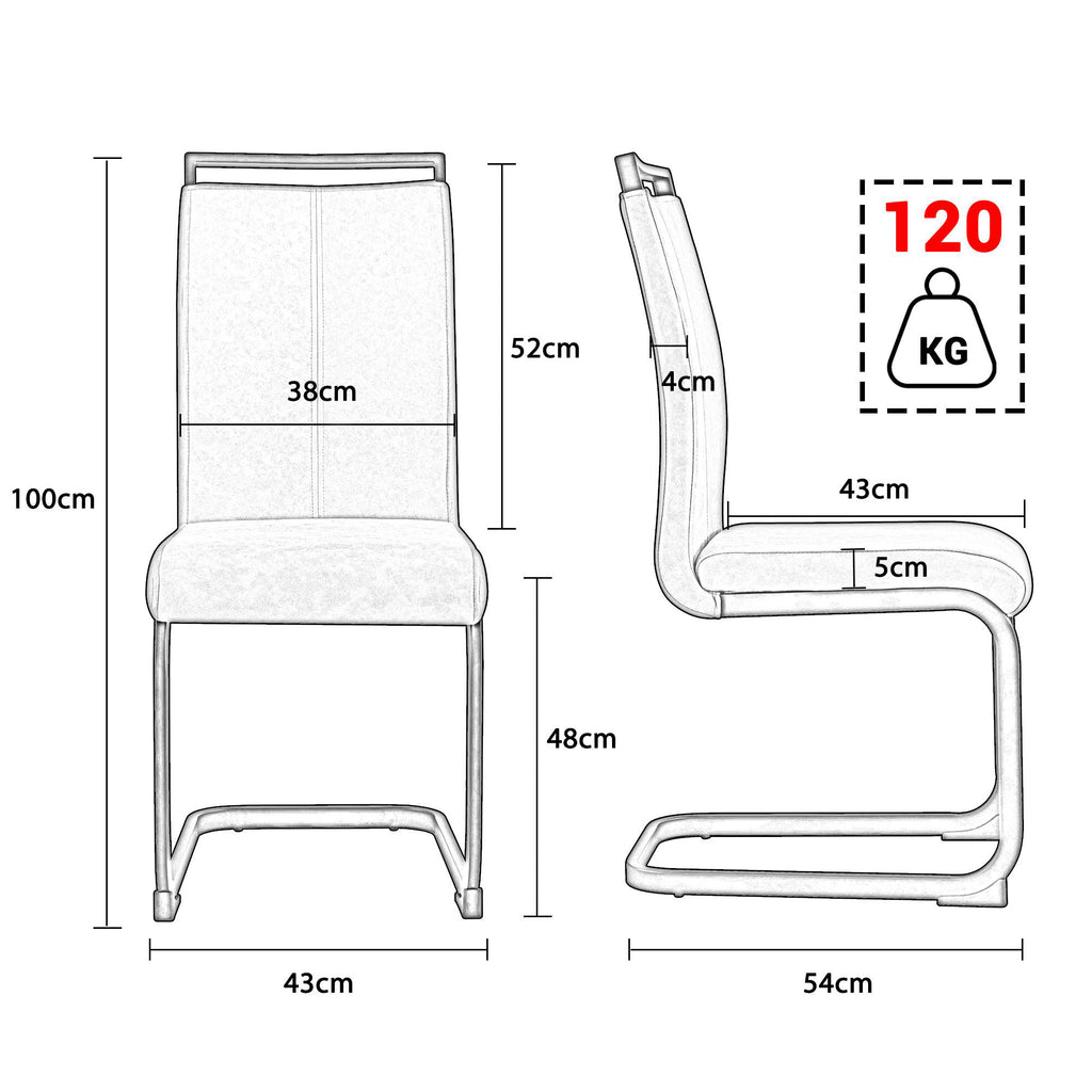 Esszimmerstühle 4er Set, Metallgestell, Ergonomischer Design, 43x54x100 cm, Schwarz