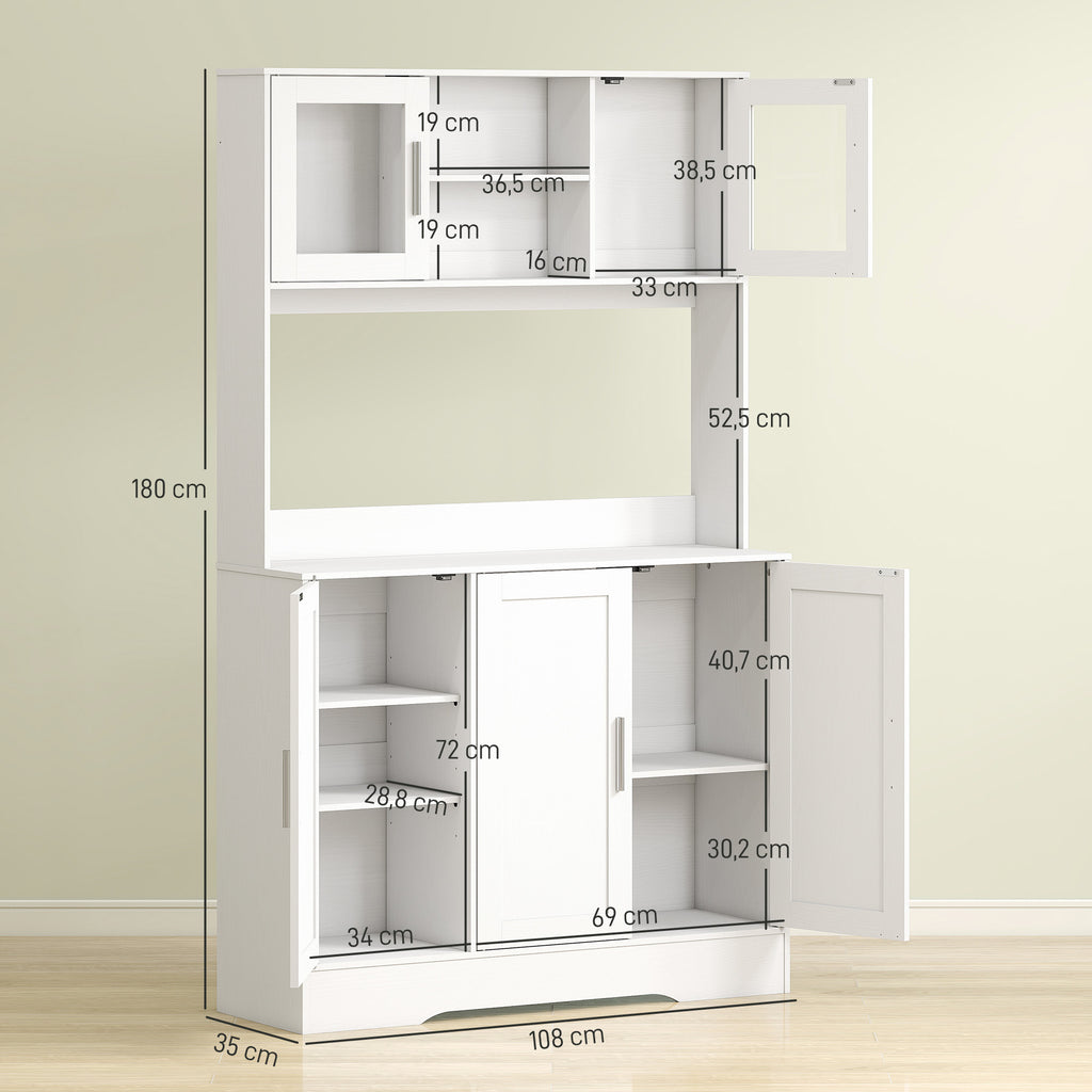 HOMCOM Küchenschrank, Skandinavisches Design, 4 Schränke, verstellbare Regale, Glastüren, offene Fläche, Spanplatte, MDF, Weiß