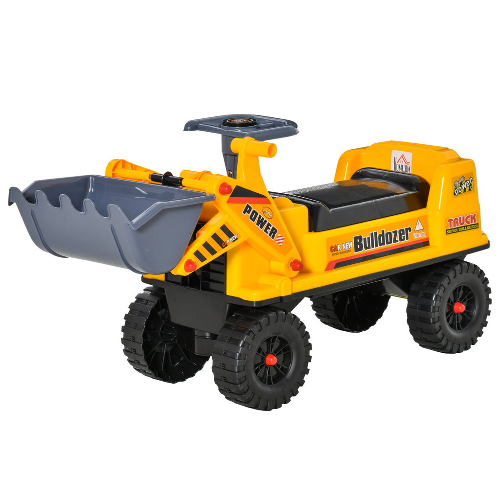 HOMCOM Sitzbagger für Kinder Rutsch Auto Sandspielzeug Rutscherfahrzeug für Kinder 2-3 Jahre PP-Kunststoff ABS Gelb+Schwarz+Grau 70 x 26 x 37 cm