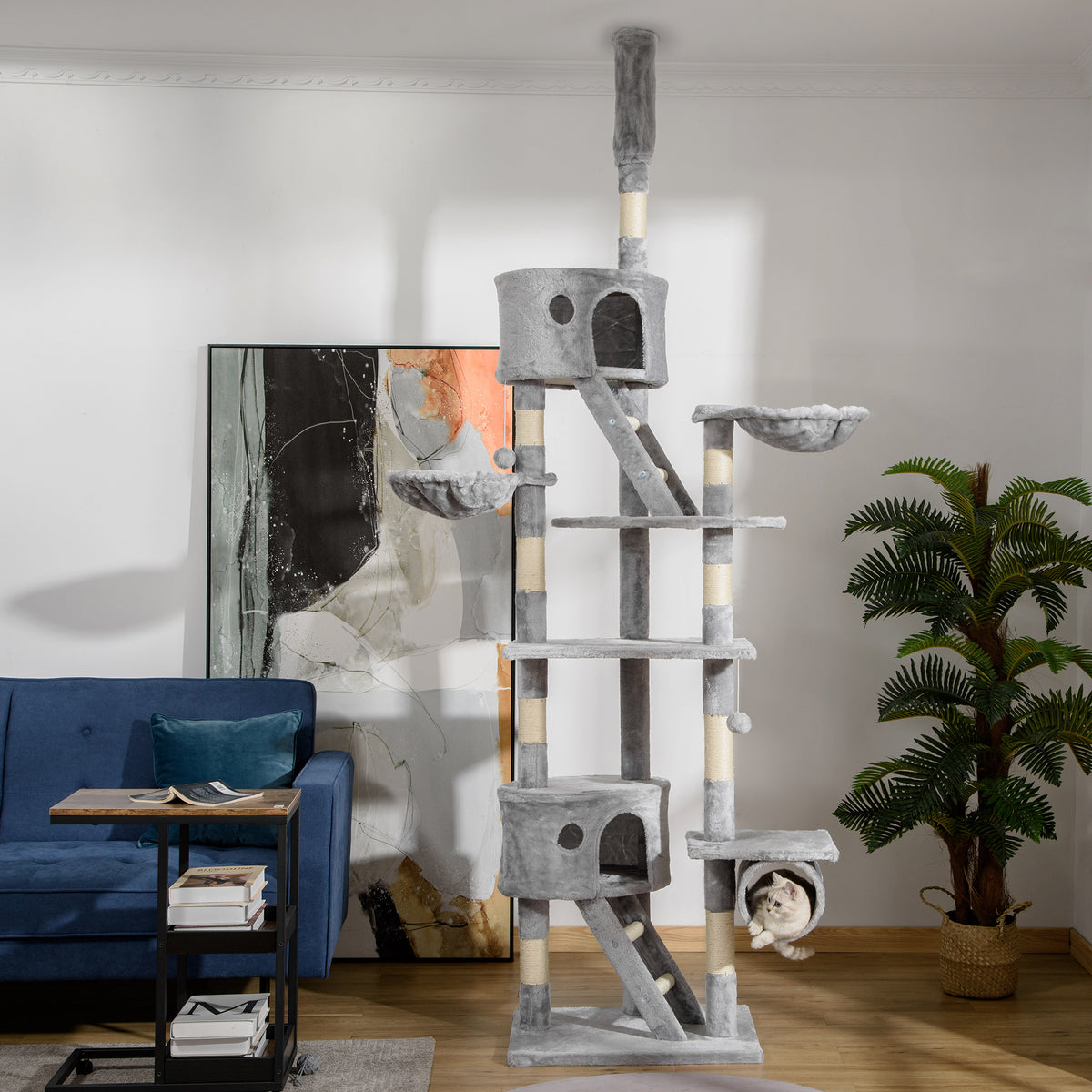 PawHut Katzenkratzbaum 240-260 cm Deckenhoch Kratzbaum groß Kletterbaum Katze Kratzbaum für große Katzen mit Sisalseil Hellgrau