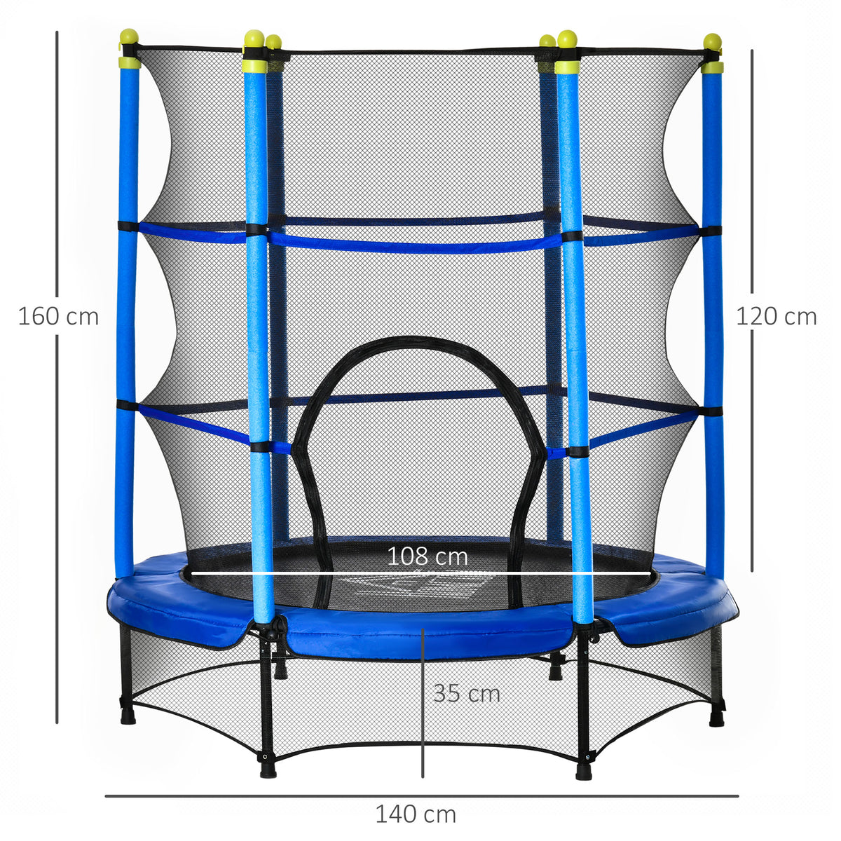 HOMCOM Kindertrampolin Ø140 cm, Trampolin mit Sicherheitsnetz, Randabdeckung, Gartentrampolin für Kinder 3-10 Jahre, bis 50 kg belastbar, Blau