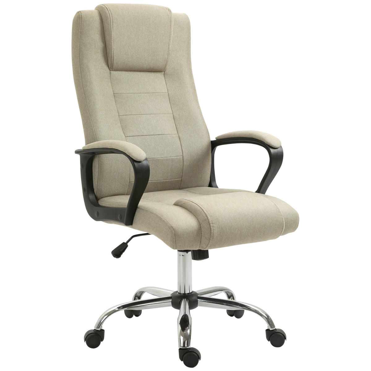 Vinsetto Bürostuhl in Leinenoptik, höhenverstellbar, Wippfunktion, 5 Rollen, Beige