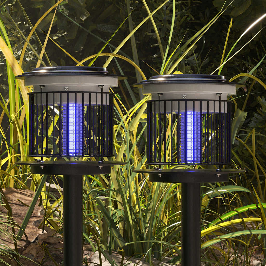 Outsunny Set 2 Mückenlampen für den Außenbereich 2 in 1 mit LED und UV, Solar- und USB-Ladung, Schwarz
