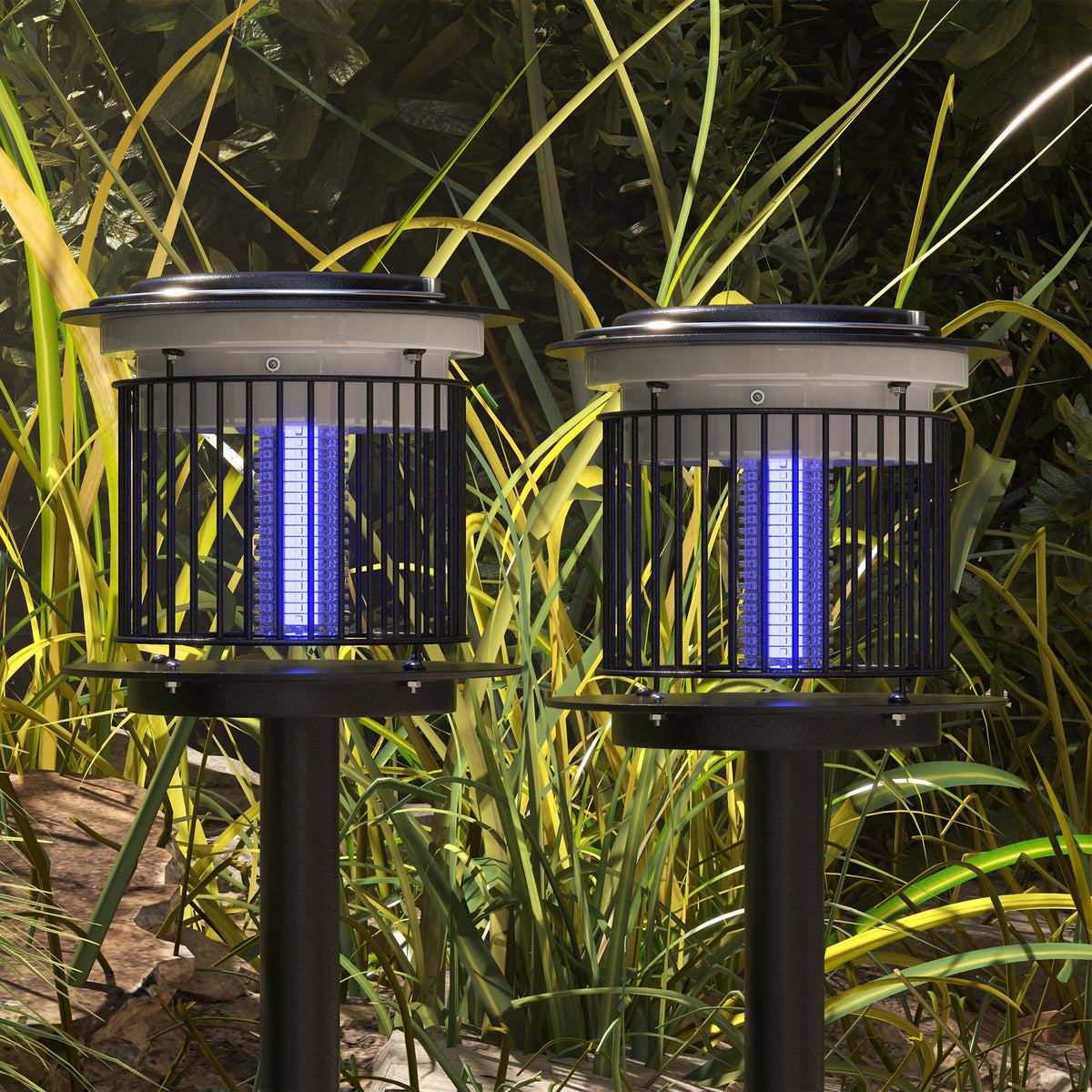 Outsunny Set 2 Mückenlampen für den Außenbereich 2 in 1 mit LED und UV, Solar- und USB-Ladung, Schwarz